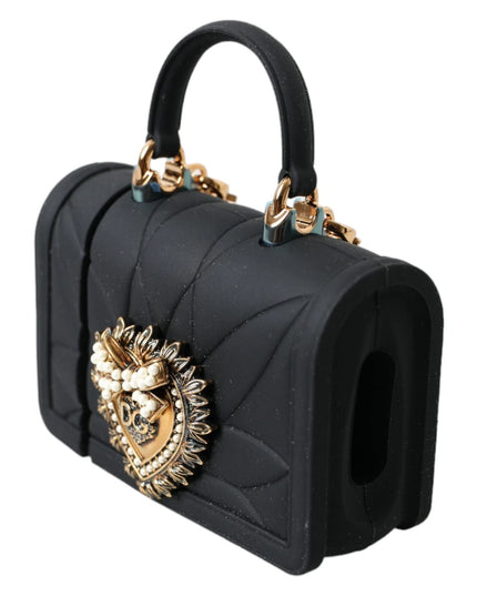 Dolce & Gabbana Case Black Silicone Devotion Heart Cover Hand Bag Airpod