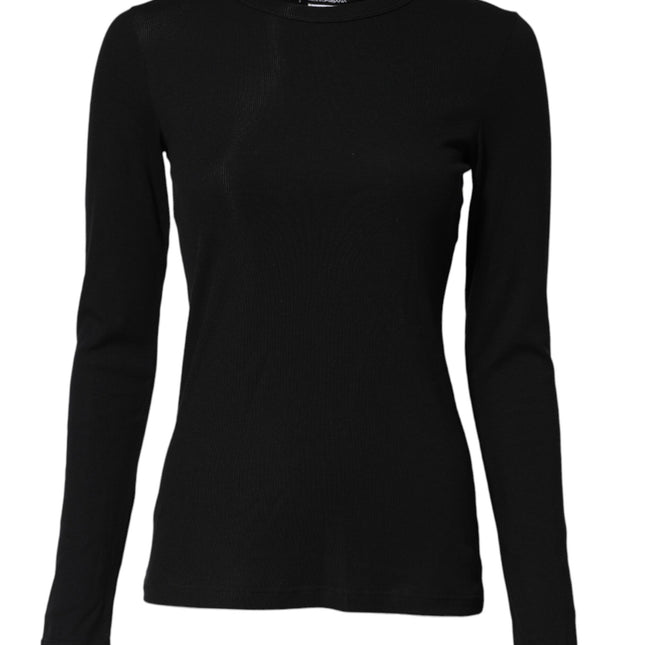 Dolce & Gabbana Black Cotton Knit Round Neck Long Sleeves T-shirt