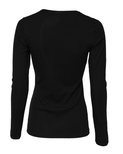 Dolce & Gabbana Black Cotton Knit Round Neck Long Sleeves T-shirt