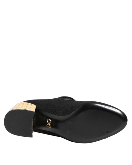 Dolce & Gabbana Black Flower Crystal Embellished Mary Jane Shoes