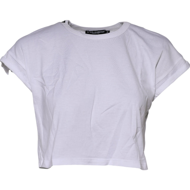 Dolce & Gabbana White Cotton Crew Neck Cropped Top T-shirt