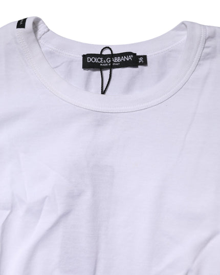 Dolce & Gabbana White Cotton Crew Neck Cropped Top T-shirt