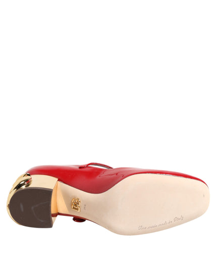 Dolce & Gabbana Red Leather DG Logo Heels Sandals Shoes