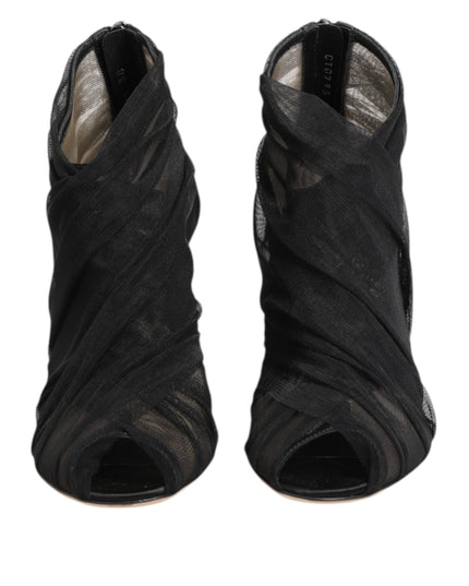 Dolce & Gabbana Black Mesh Stiletto Heels Ankle Boots Shoes