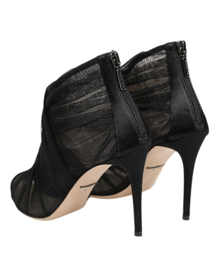 Dolce & Gabbana Black Mesh Stiletto Heels Ankle Boots Shoes