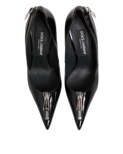 Dolce & Gabbana Black Patent Leather Zipper Heels Pumps Shoes