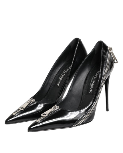 Dolce & Gabbana Black Patent Leather Zipper Heels Pumps Shoes