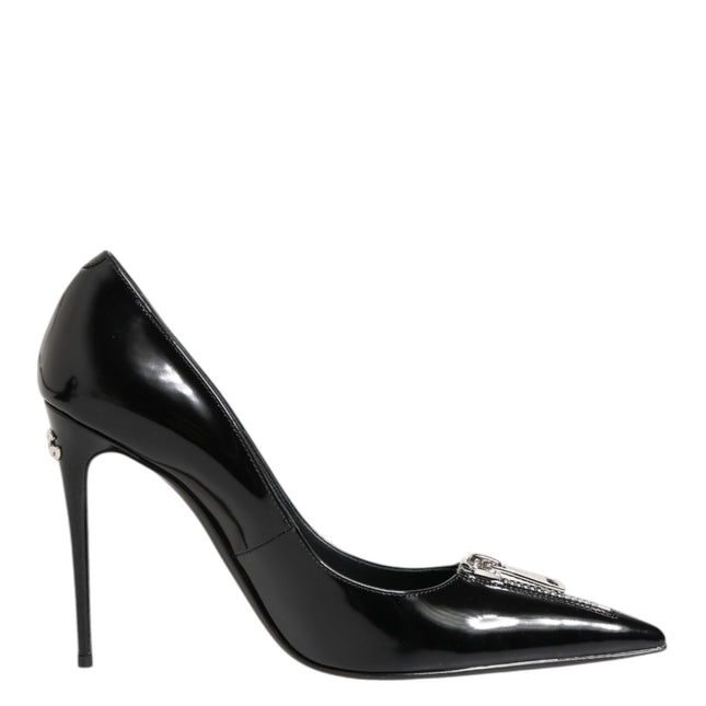 Dolce & Gabbana Black Patent Leather Zipper Heels Pumps Shoes