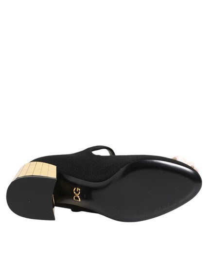 Dolce & Gabbana Black Flower Crystal Embellished Mary Jane Shoes