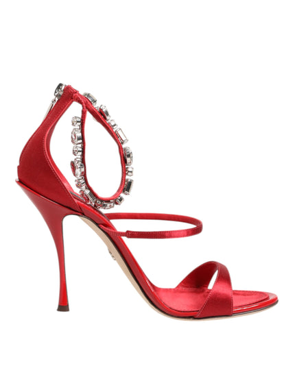 Dolce & Gabbana Red Satin Crystals Keira Sandals Heels Shoes