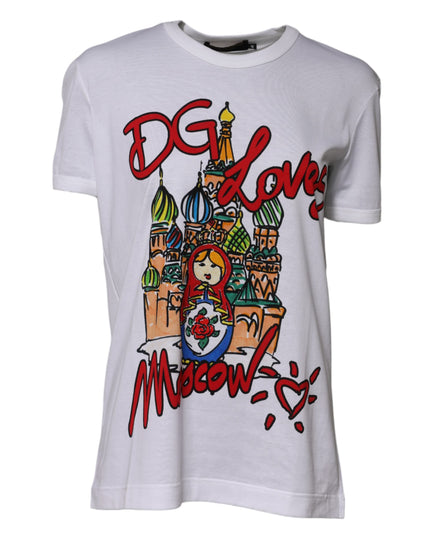 Dolce & Gabbana White DG Loves Moscow Cotton Crew Neck T-shirt