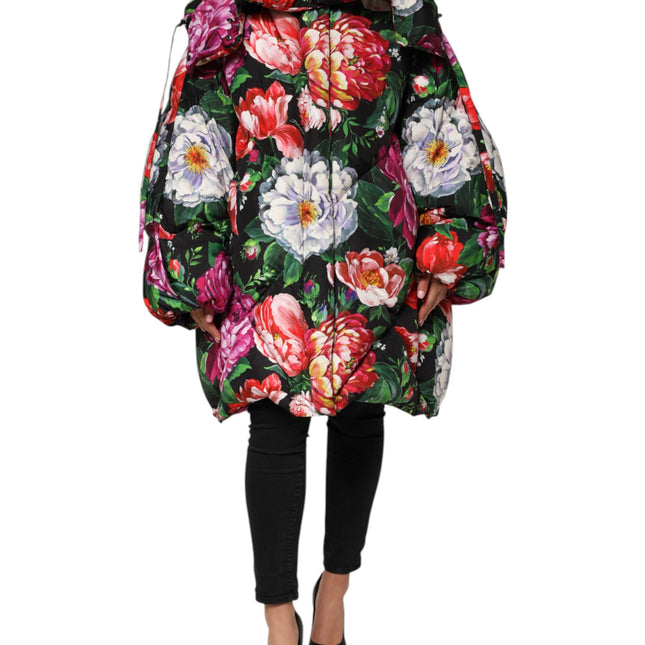 Dolce & Gabbana Multicolor Floral Hooded Puffer Coat Jacket