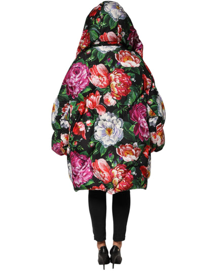 Dolce & Gabbana Multicolor Floral Hooded Puffer Coat Jacket