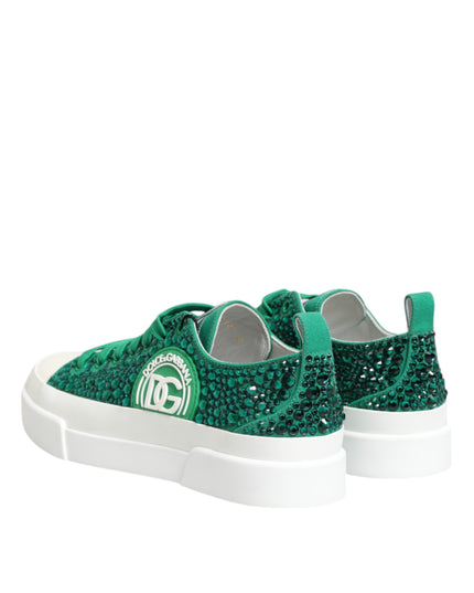Dolce & Gabbana Green Portofino Crystal DG Logo Sneakers Shoes