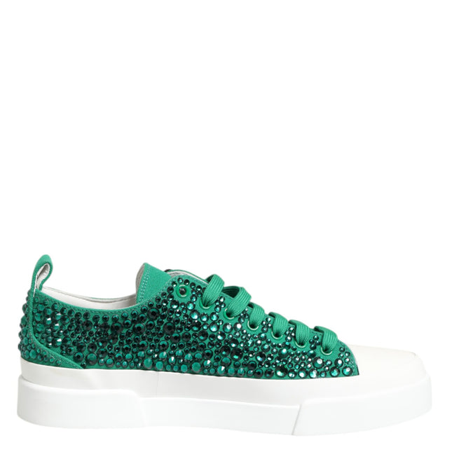 Dolce & Gabbana Green Portofino Crystal DG Logo Sneakers Shoes