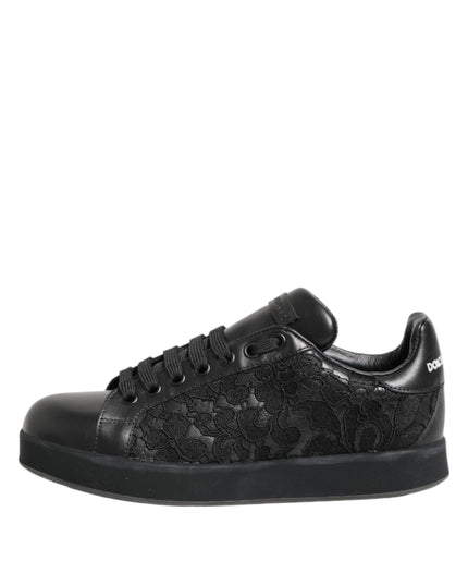 Dolce & Gabbana Black Floral Lace Low Top Sneakers Shoes