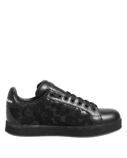Dolce & Gabbana Black Floral Lace Low Top Sneakers Shoes