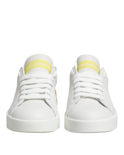 Dolce & Gabbana White Yellow Leather Low Top Sneakers Shoes
