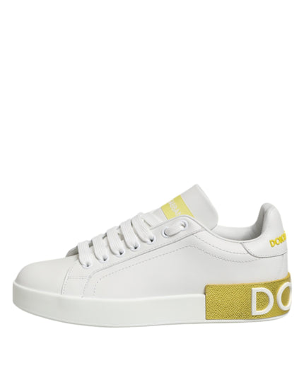 Dolce & Gabbana White Yellow Leather Low Top Sneakers Shoes