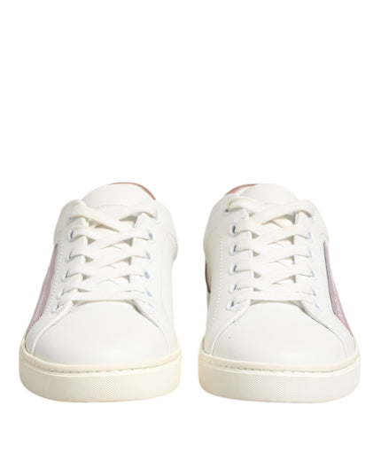 Dolce & Gabbana White Pink Leather Low Top Sneakers Shoes