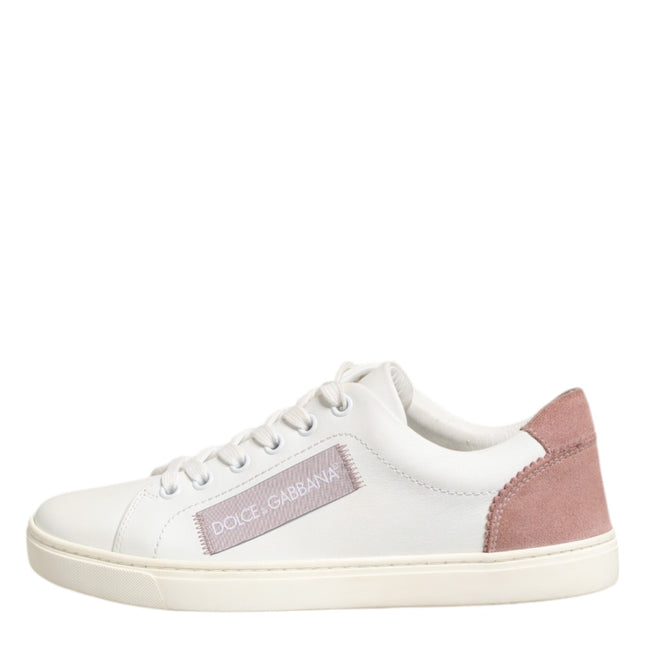 Dolce & Gabbana White Pink Leather Low Top Sneakers Shoes