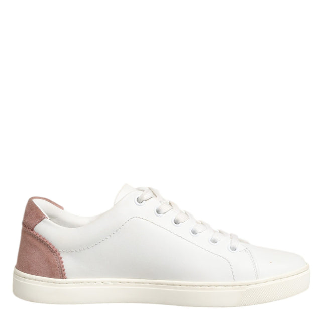 Dolce & Gabbana White Pink Leather Low Top Sneakers Shoes