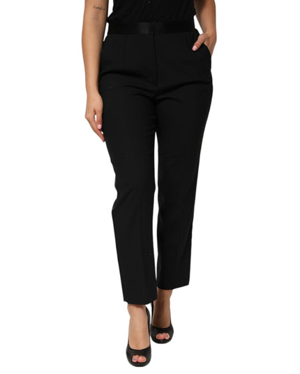 Dolce & Gabbana Black Wool HighWaist Tapered Trouser Pants