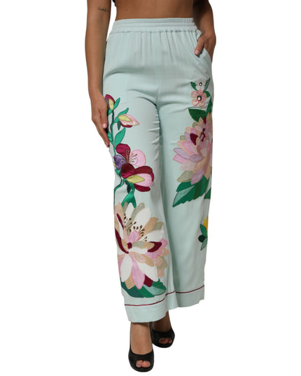 Dolce & Gabbana Green Floral Garterized Straight Pajama Pants