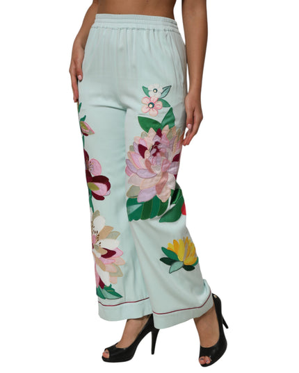 Dolce & Gabbana Green Floral Garterized Straight Pajama Pants