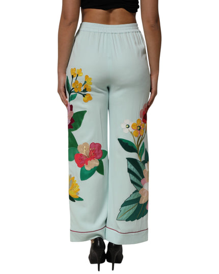 Dolce & Gabbana Green Floral Garterized Straight Pajama Pants