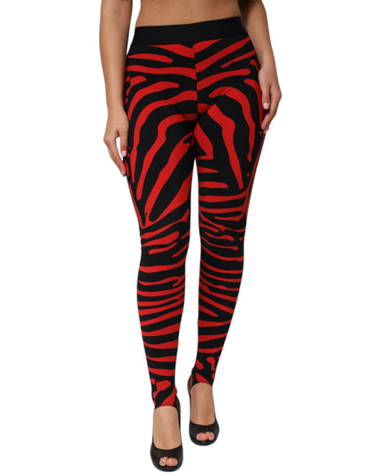 Dolce & Gabbana Black Red Nylon Logo Waisted Leggings Pants
