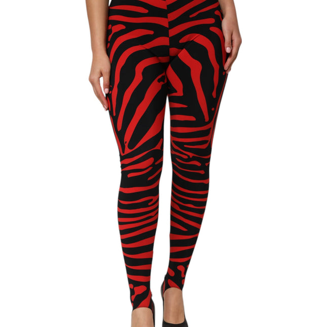 Dolce & Gabbana Black Red Nylon Logo Waisted Leggings Pants