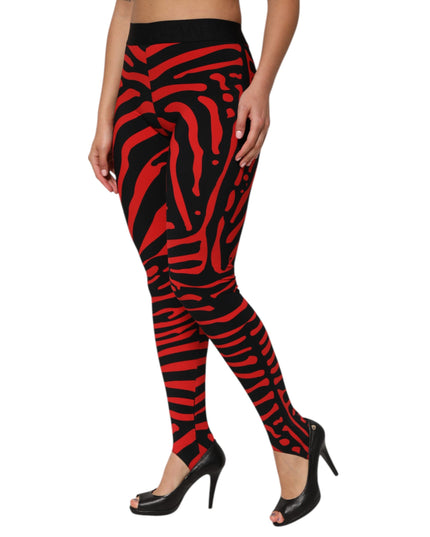 Dolce & Gabbana Black Red Nylon Logo Waisted Leggings Pants