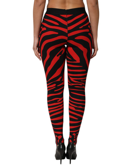 Dolce & Gabbana Black Red Nylon Logo Waisted Leggings Pants