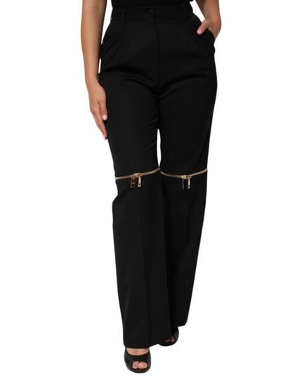 Dolce & Gabbana Black Zip Detailed Wool Straight Leg Pants