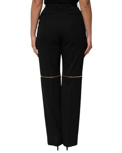 Dolce & Gabbana Black Zip Detailed Wool Straight Leg Pants
