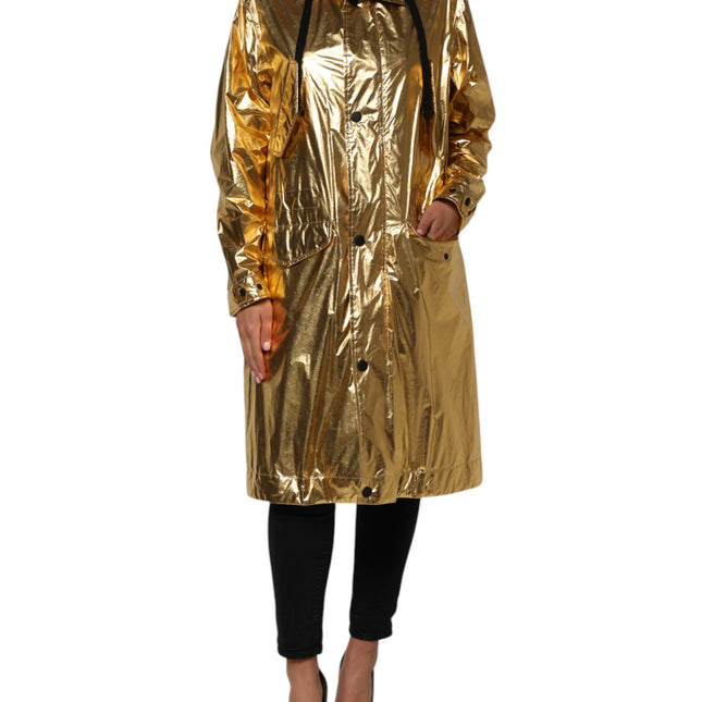 Dolce & Gabbana Gold Hooded Long Sleeves Trench Coat Jacket
