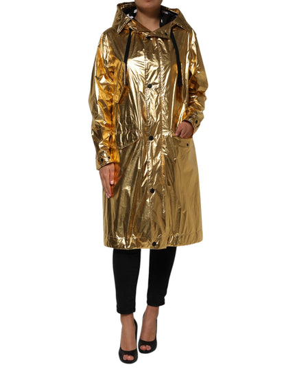 Dolce & Gabbana Gold Hooded Long Sleeves Trench Coat Jacket
