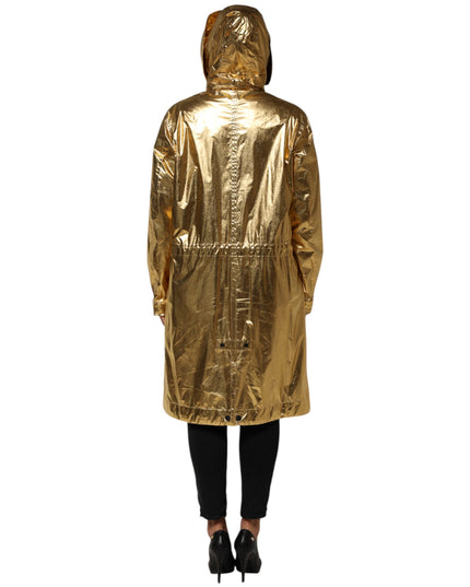 Dolce & Gabbana Gold Hooded Long Sleeves Trench Coat Jacket