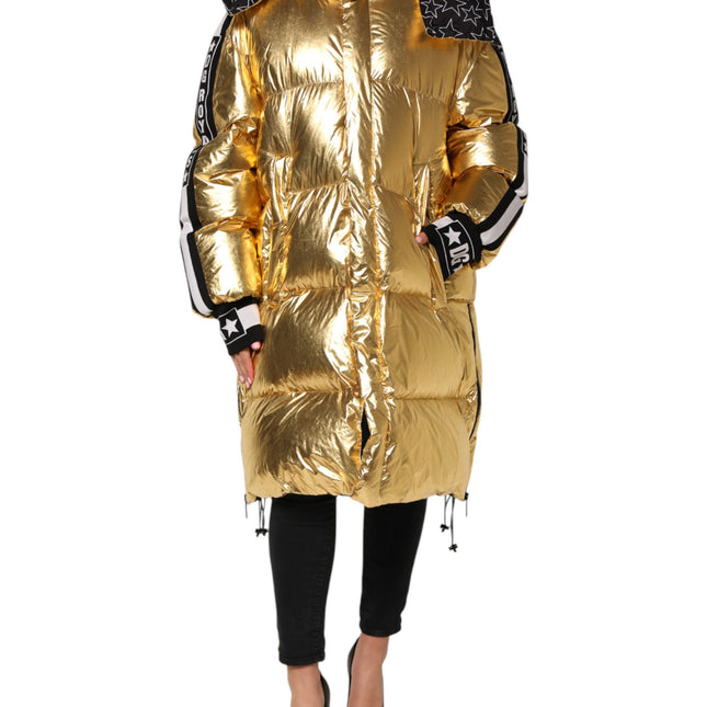 Dolce & Gabbana Gold Hooded Puffer Quilted Full Zip Jacket