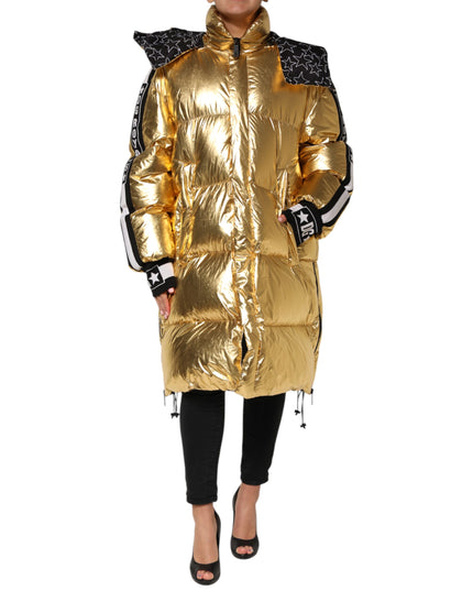 Dolce & Gabbana Gold Hooded Puffer Quilted Full Zip Jacket