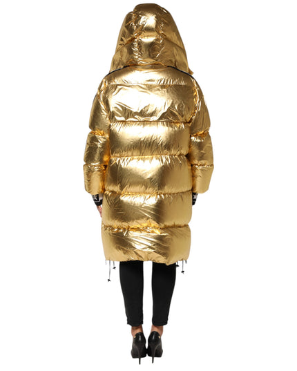 Dolce & Gabbana Gold Hooded Puffer Quilted Full Zip Jacket