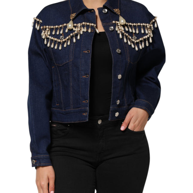 Dolce & Gabbana Blue Cotton Denim Crystal Embellished Jacket