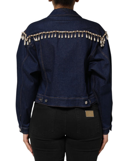 Dolce & Gabbana Blue Cotton Denim Crystal Embellished Jacket