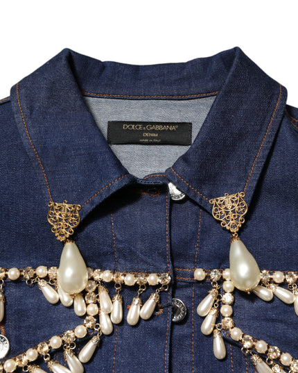 Dolce & Gabbana Blue Cotton Denim Crystal Embellished Jacket