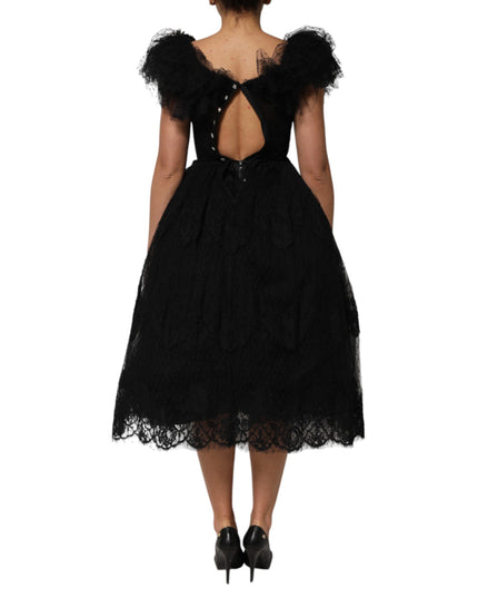 Dolce & Gabbana Black Crystal Embellished Midi A-line Dress