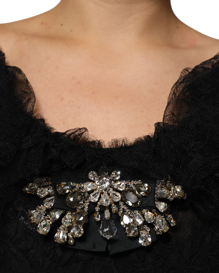Dolce & Gabbana Black Crystal Embellished Midi A-line Dress