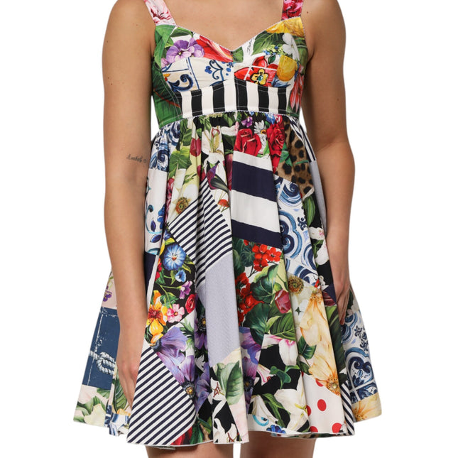 Dolce & Gabbana Multicolor Patchwork Cotton AlineMini Dress
