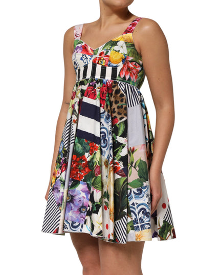 Dolce & Gabbana Multicolor Patchwork Cotton AlineMini Dress
