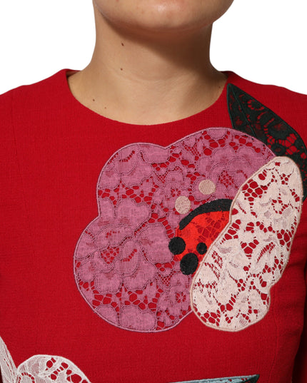 Dolce & Gabbana Red Lace Floral Applique A-line Mini Dress